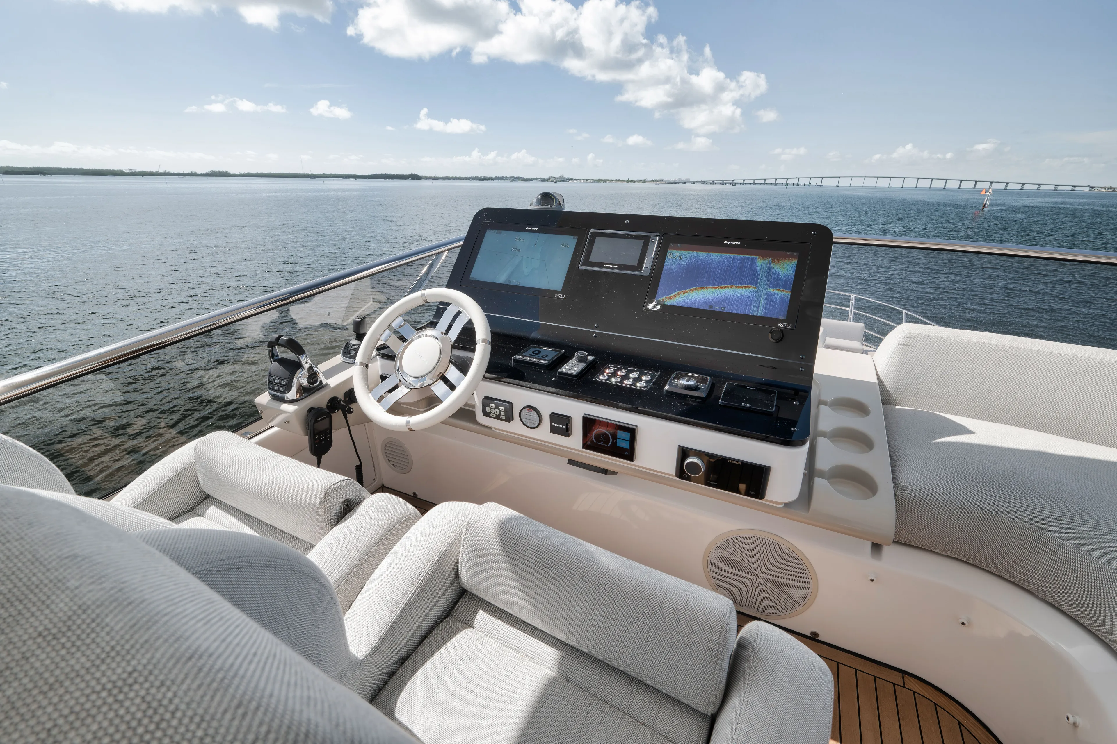  Yacht Photos Pics Azimut Flybridge 2022 helm with ocean view.