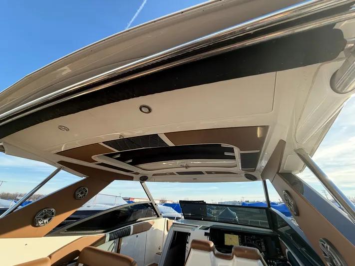  Yacht Photos Pics Interior view of 2019 Sea Ray 320 Sundancer with modern cockpit.
