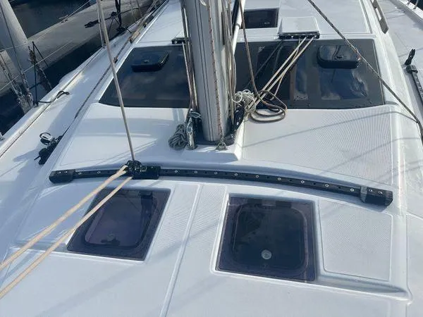 Epiphany Yacht Photos Pics Dufour 430 sailboat deck, 2022 model, featuring sleek design and modern fittings.