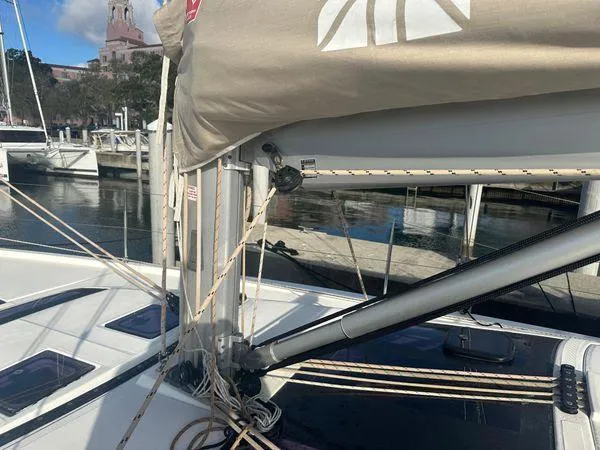 Epiphany Yacht Photos Pics 2022 Dufour 430 sailboat at dock, featuring rigging and mast details.