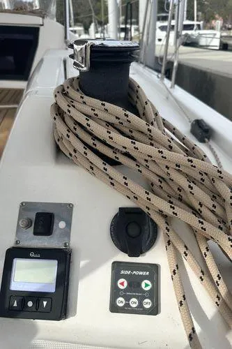 Epiphany Yacht Photos Pics Dufour 430 sailboat deck with winch and control panels, 2022 model.