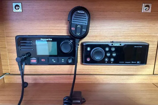 Epiphany Yacht Photos Pics Marine radio and audio system on a 2022 Dufour 430 yacht.