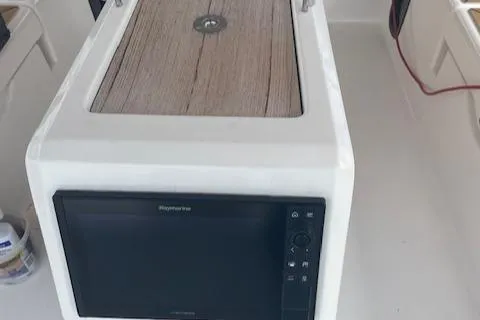 Epiphany Yacht Photos Pics Navigation system on a 2022 Dufour 430 yacht, featuring a Raymarine display.