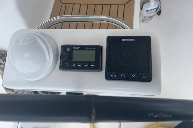 Epiphany Yacht Photos Pics Control panel of a 2022 Dufour 430 yacht with navigation and audio systems.