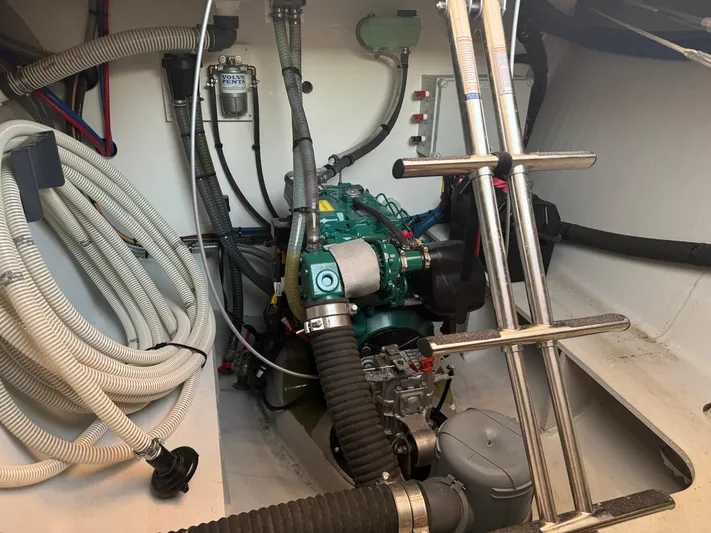 Stock Neel 47 Yacht Photos Pics Engine room of 2023 NEEL 47 with visible machinery and piping.