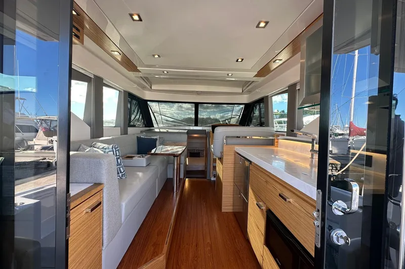 Pal Agua Yacht Photos Pics Luxurious interior of 2023 Tiara Yachts C39 Coupe with modern design and elegant finishes.