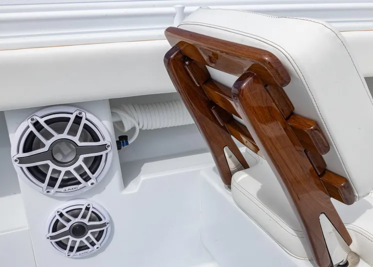  Yacht Photos Pics 2025 Invincible 43 Open Fisherman boat seat with JL Audio speakers.