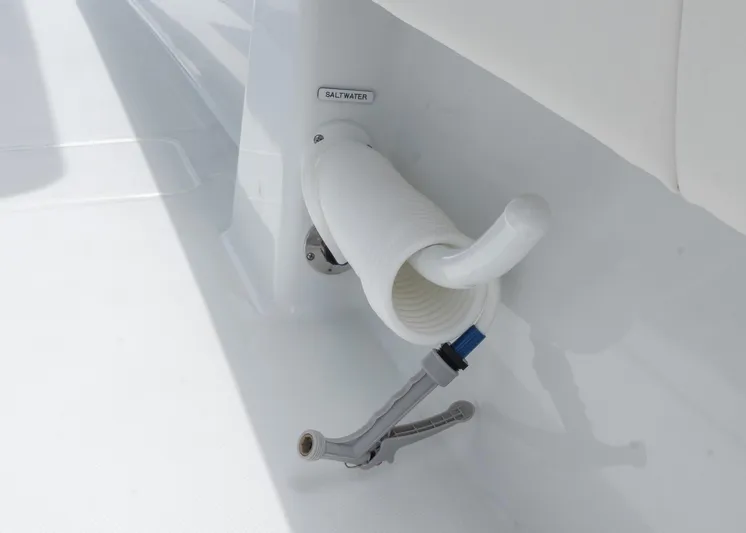  Yacht Photos Pics Saltwater hose on 2025 Invincible 43 Open Fisherman boat, neatly coiled and stored.