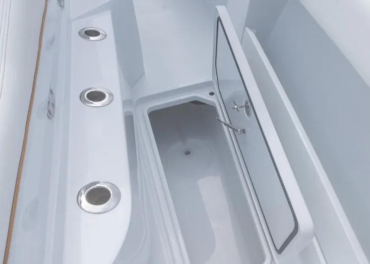  Yacht Photos Pics Open storage compartment on 2025 Invincible 43 Open Fisherman boat.