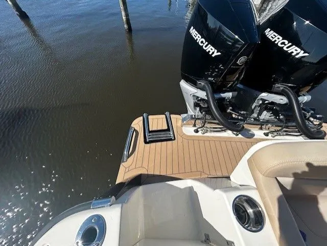  Yacht Photos Pics Scout 305 LXF 2022 with Mercury engines on water.