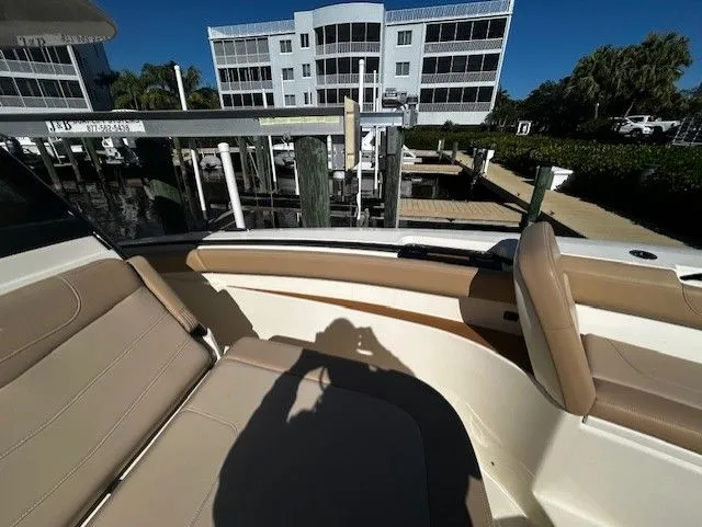  Yacht Photos Pics 2022 Scout 305 LXF boat interior at marina.