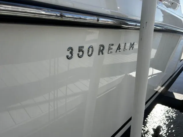  Yacht Photos Pics Boston Whaler 350 EX 2021 boat with "350 REALM" lettering.