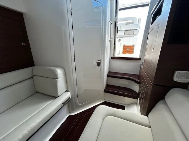  Yacht Photos Pics Interior of 2021 Boston Whaler 350 EX with sleek seating.