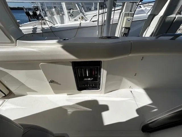  Yacht Photos Pics Interior of 2021 Boston Whaler 350 EX with control panel.