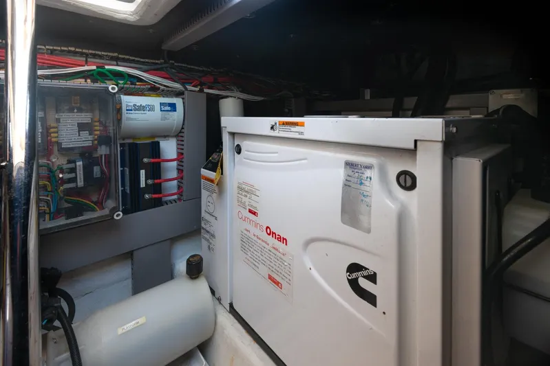  Yacht Photos Pics Engine room of a 2018 Schaefer 400 Sport yacht with Cummins Onan generator.