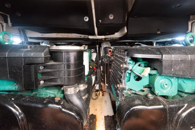  Yacht Photos Pics Engine compartment of a 2018 Schaefer 400 Sport boat.