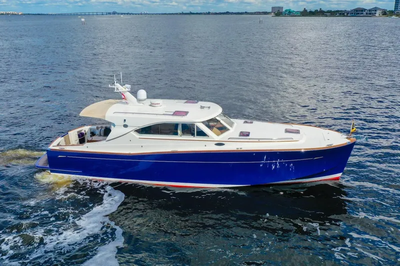 Lady Di Yacht Photos Pics 2007 Oyster LD43 yacht cruising on open water, featuring a sleek blue and white design.