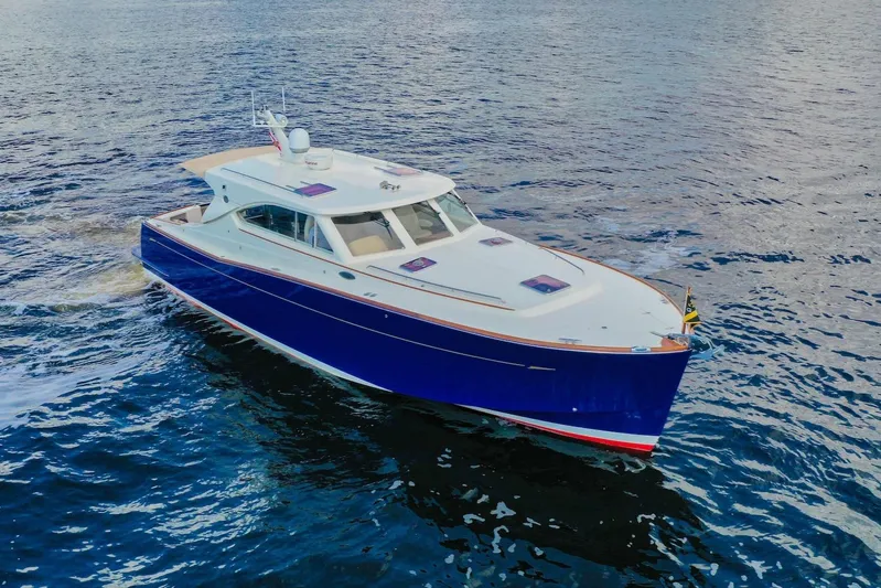 Lady Di Yacht Photos Pics 2007 Oyster LD43 yacht cruising on open water, featuring sleek blue and white design.