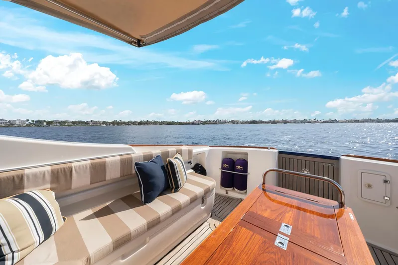 Lady Di Yacht Photos Pics Luxury seating area on 2007 Oyster LD43 yacht with ocean view.