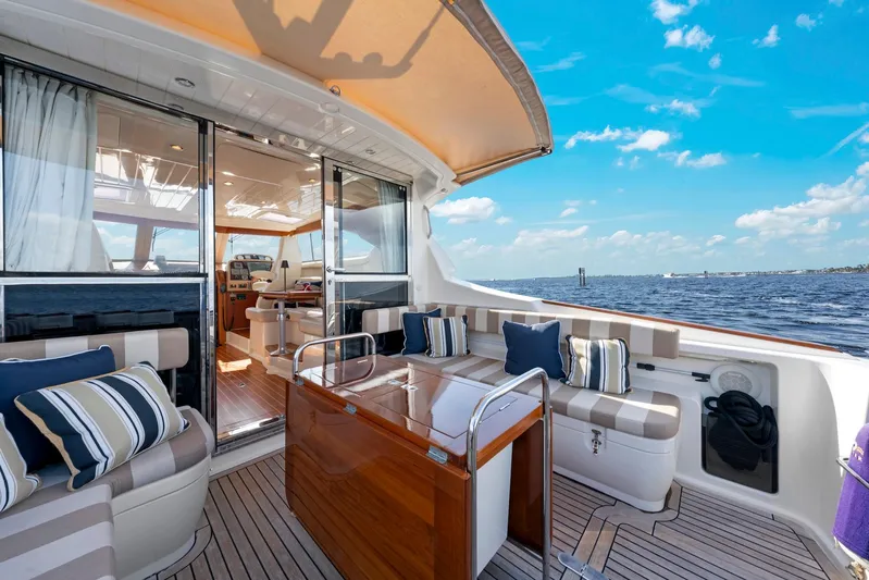 Lady Di Yacht Photos Pics Luxurious 2007 Oyster LD43 yacht interior with elegant seating and ocean view.