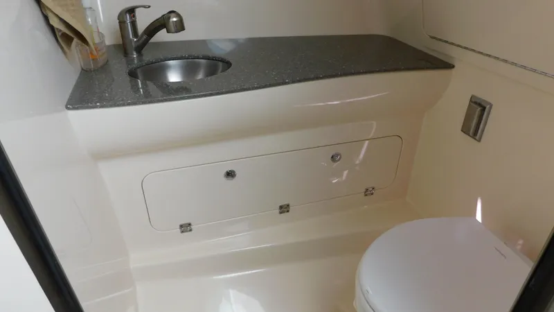 Yacht Photos Pics 2017 Boston Whaler 315 Conquest bathroom with sink and toilet.
