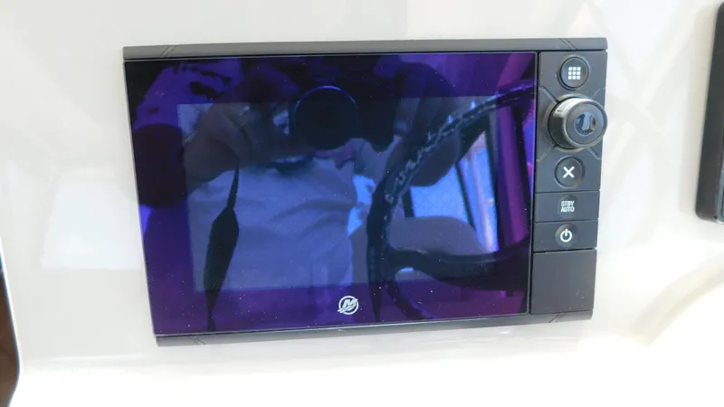  Yacht Photos Pics Control panel on a 2017 Boston Whaler 315 Conquest boat.