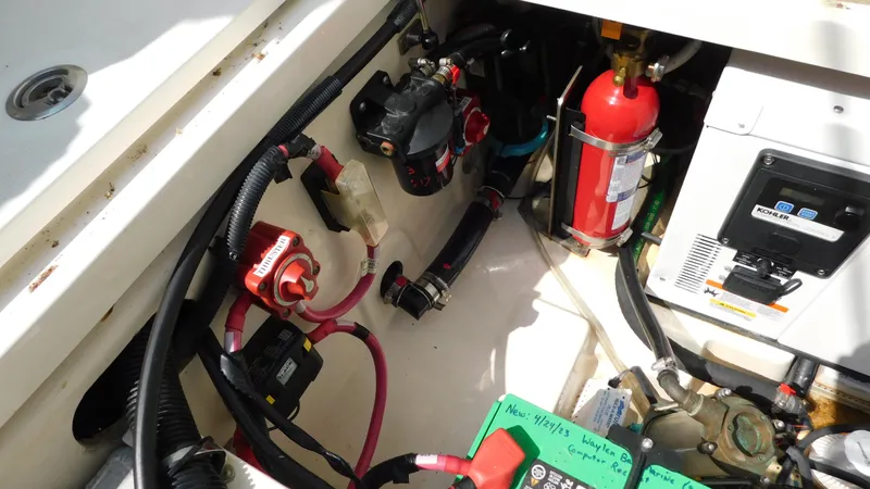  Yacht Photos Pics Electrical and mechanical components in a 2017 Boston Whaler 315 Conquest boat.