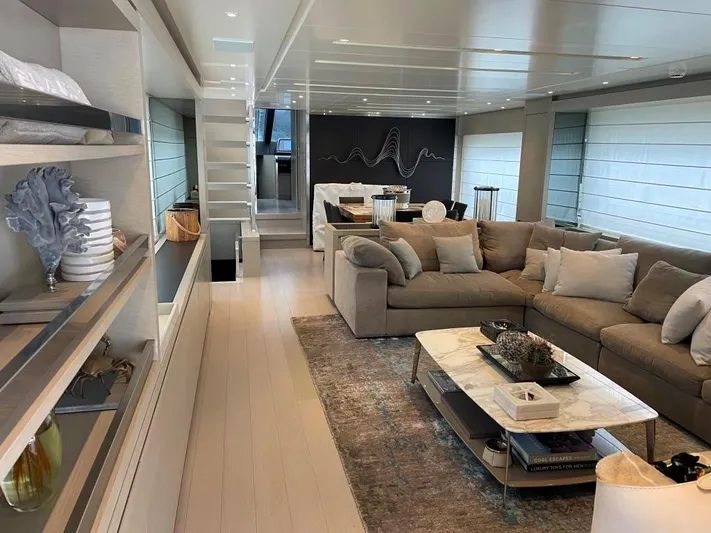  Yacht Photos Pics Luxurious interior of 2017 Sanlorenzo SL86 yacht with modern furnishings and elegant decor.