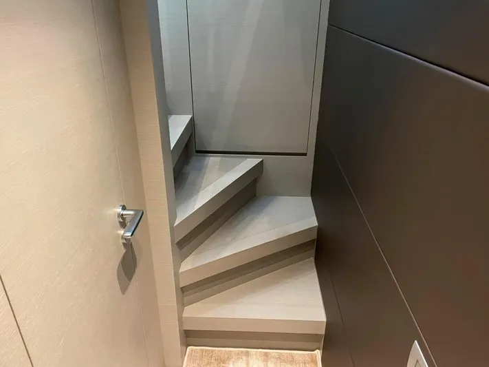  Yacht Photos Pics Staircase inside 2017 Sanlorenzo SL86 yacht, featuring modern design and sleek finishes.
