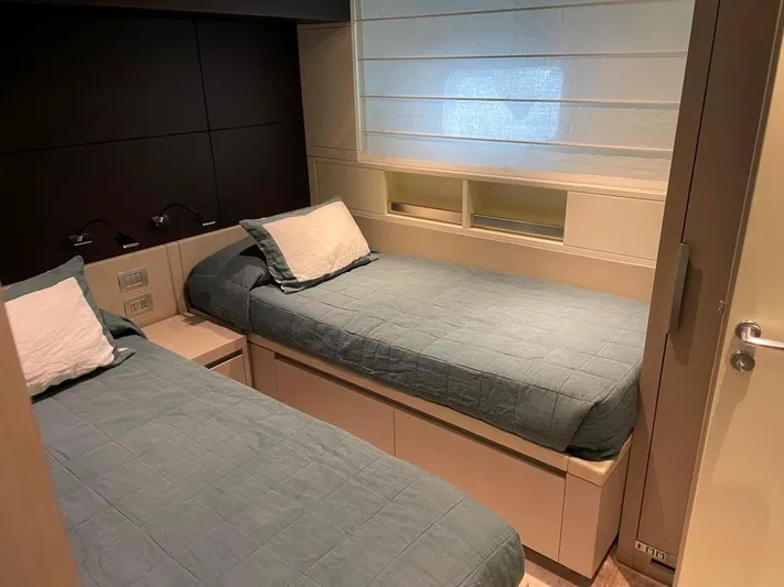  Yacht Photos Pics Twin cabin with modern decor in 2017 Sanlorenzo SL86 yacht.