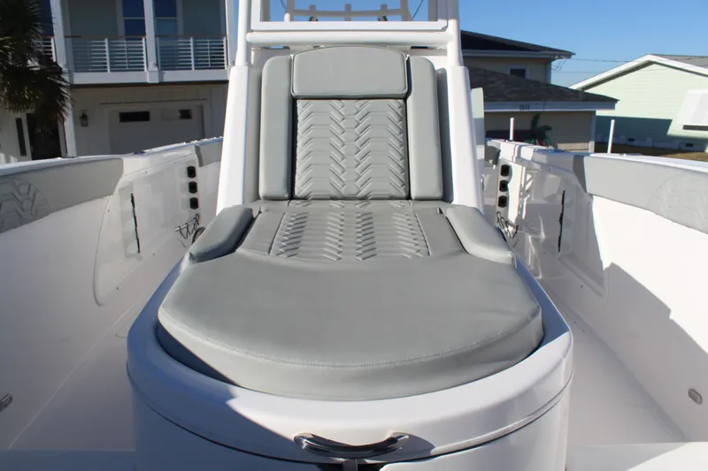  Yacht Photos Pics 2022 Twin Vee 280 GFX boat with gray upholstery.