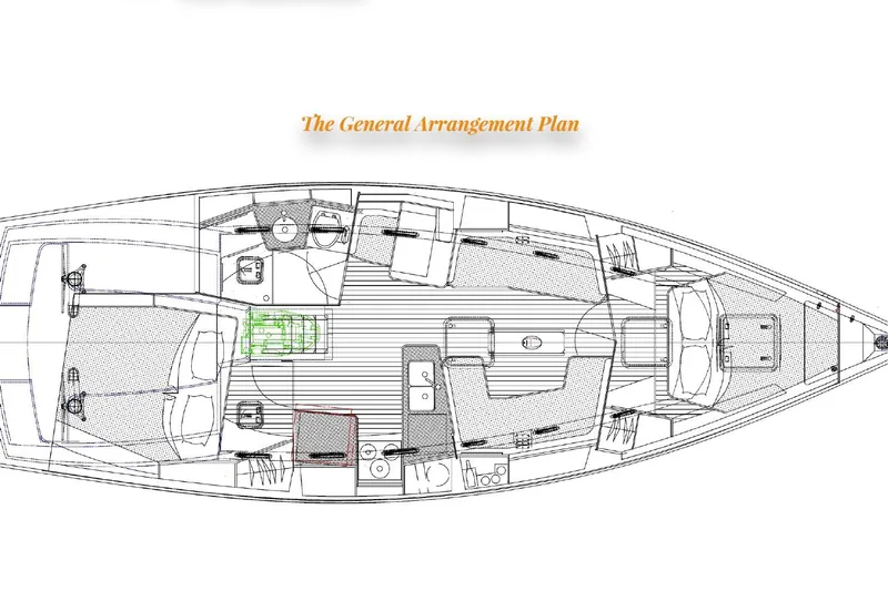 #14 Yacht Photos Pics Plan of 2024 Tartan 395 yacht interior layout with cabins and amenities.