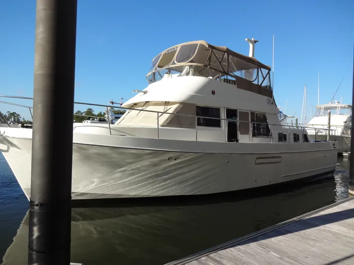 Slow Dance 1000 Hr. Service & Ready To Go Again Yacht Photos Pics 2006 Ocean Alexander 48 Classico yacht docked at marina.