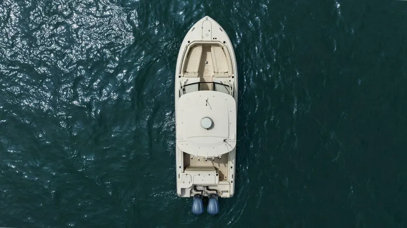 Patsy Ru Yacht Photos Pics Overhead view of 2016 Grady-White 285 Freedom boat on open water.
