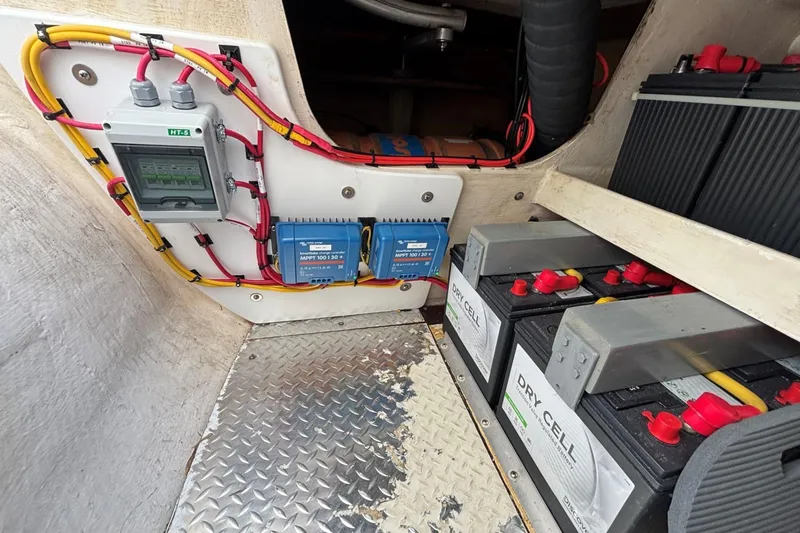 Imagine Yacht Photos Pics Electrical system of a 2000 Fountaine Pajot Maryland 37 with batteries and wiring.