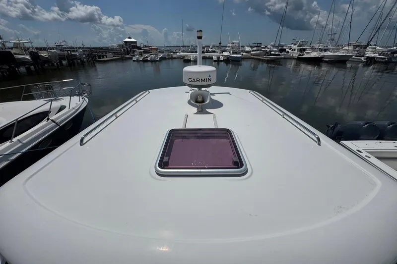 Mary Time Yacht Photos Pics 2013 Back Cove 30 boat docked, featuring Garmin equipment and a clear sky backdrop.