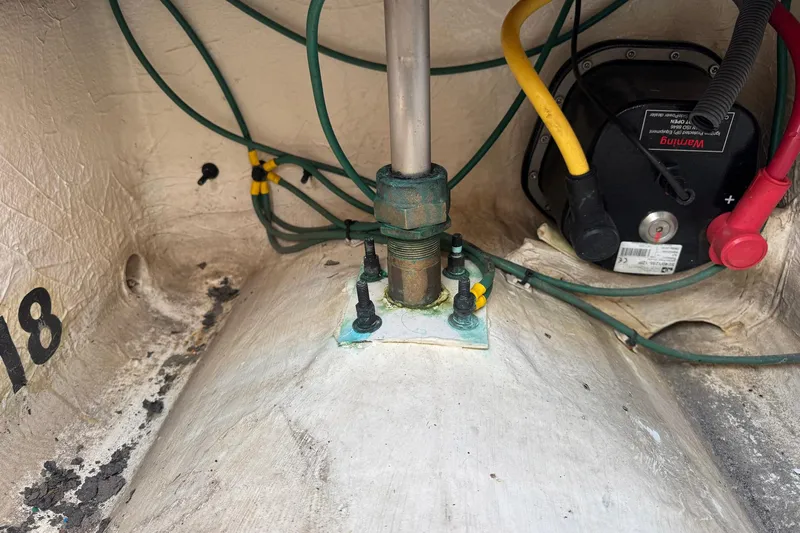 Mary Time Yacht Photos Pics 2013 Back Cove 30 boat interior showing wiring and mechanical components.