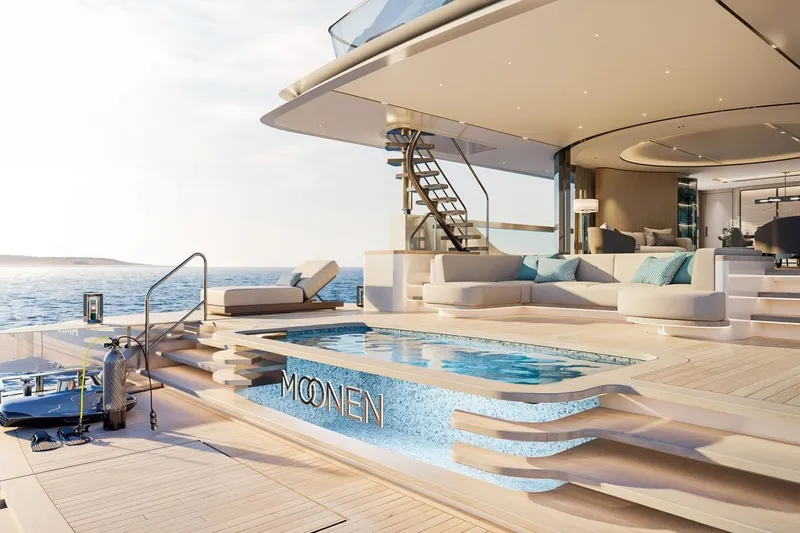 Moonen 133 Mallorca Yacht Photos Pics Luxurious Moonen 133-Mallorca yacht deck with pool and seating, 2027 model.