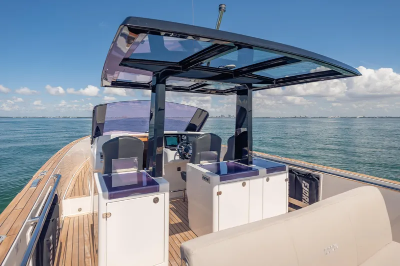 Tramonto Yacht Photos Pics 2021 Fjord 40 Open yacht with sleek design, spacious deck, and modern amenities on open water.