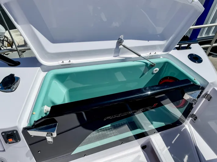  Yacht Photos Pics Open storage compartment on 2025 Axopar 37XC CROSS CABIN BRABUS Trim boat.