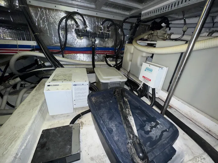  Yacht Photos Pics Engine room of 2000 Carver 506 Motor Yacht with various equipment and wiring.