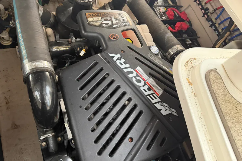  Yacht Photos Pics Engine compartment of a 2008 Sea Ray 38 Sundancer with Mercury components.