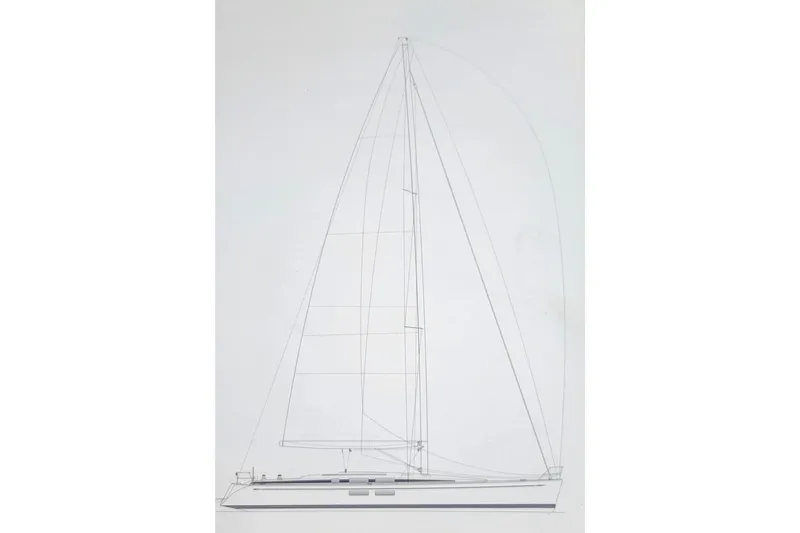 Nehalennia Yacht Photos Pics Line drawing of a 2018 Nautor Swan 54 sailboat, showcasing its sleek design and tall mast.