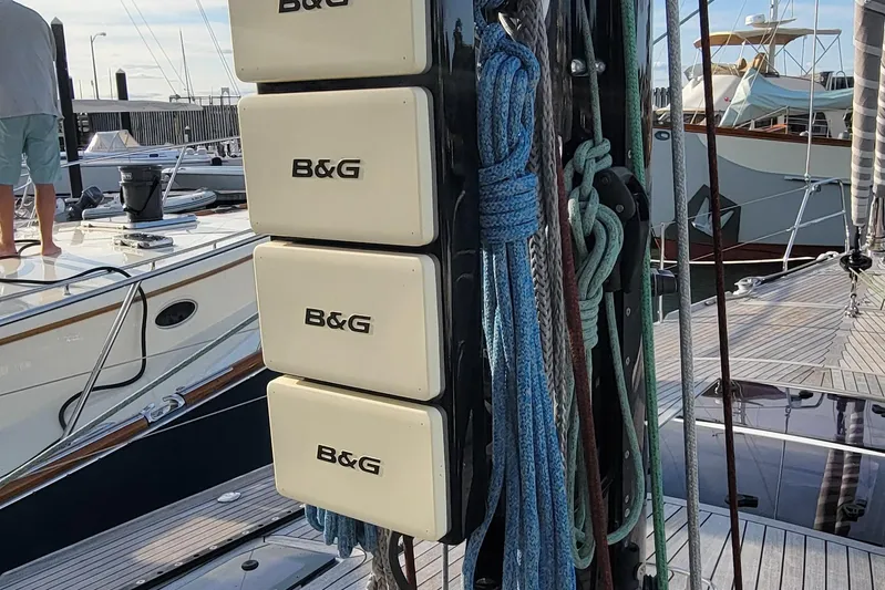 Nehalennia Yacht Photos Pics Nautor Swan 54 yacht, 2018 model, featuring B&G equipment and neatly coiled ropes on deck.