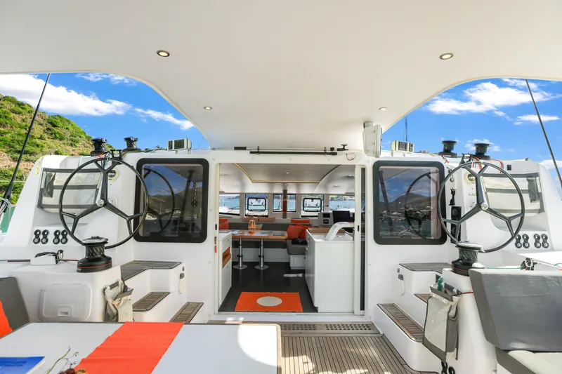 Pom III Yacht Photos Pics 2018 Outremer 5X cockpit and steering wheel