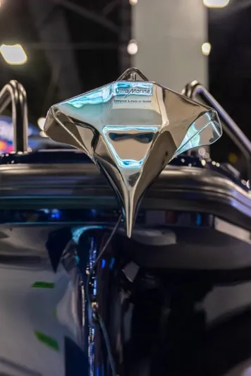  Yacht Photos Pics Close-up of 2023 BRABUS Shadow 900 ST boat's sleek metallic anchor.