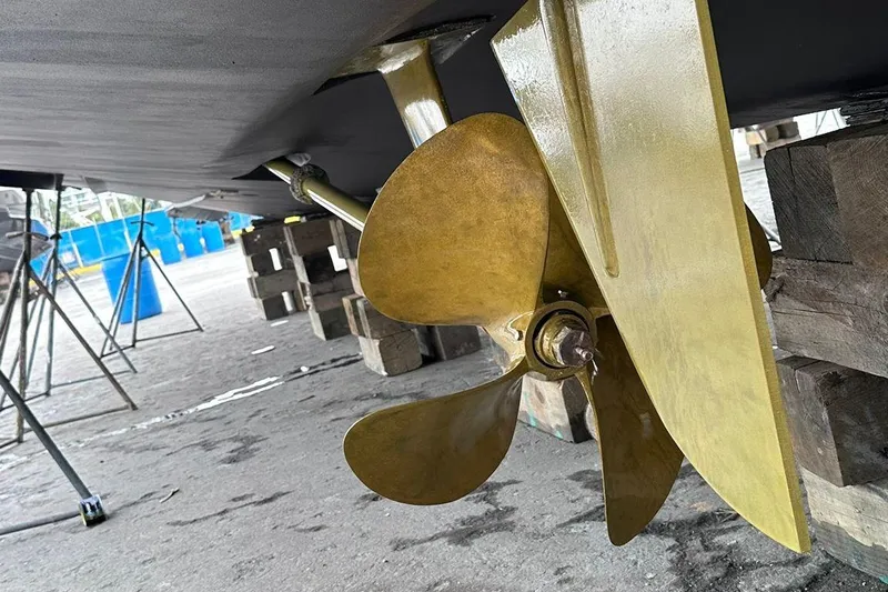  Yacht Photos Pics 2014 Azimut 54 yacht propeller and rudder in dry dock.