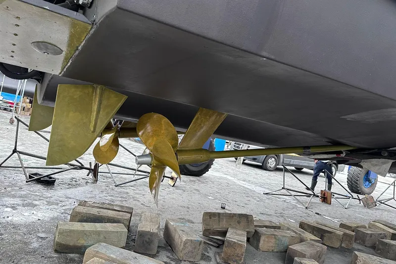  Yacht Photos Pics Underwater view of 2014 Azimut 54 yacht propellers and rudders on dry dock.