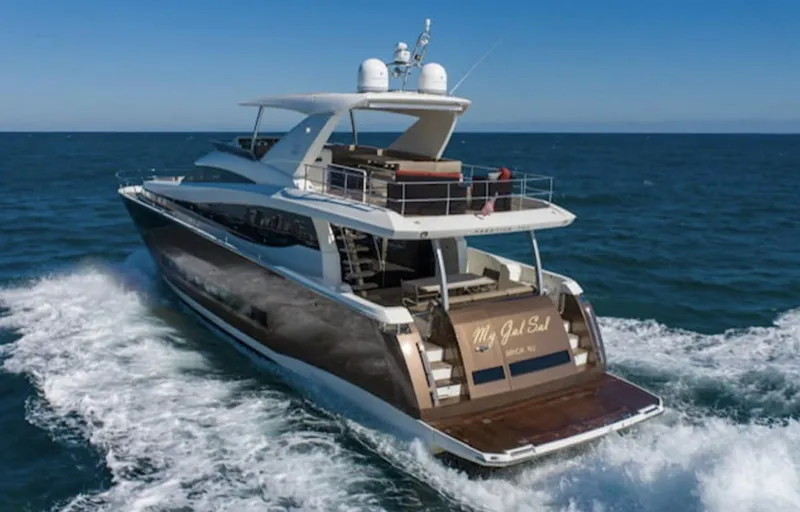 The Good Life Yacht Photos Pics Luxury 2015 Prestige 75 yacht cruising on open sea.