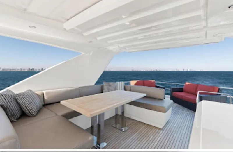 The Good Life Yacht Photos Pics Prestige 75 yacht 2015 model, spacious deck with seating and ocean view.